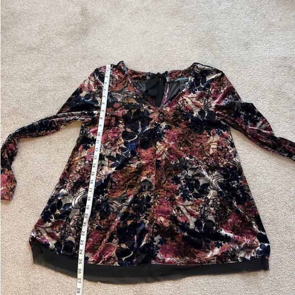 Chelsea & Theodore Floral Velvet Blouse Bow Sheer Trim Size S Whimsigoth Fairy - Picture 7 of 7